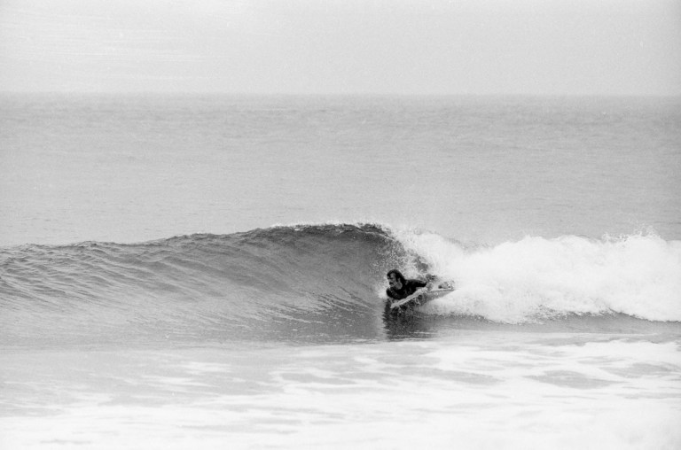 Cat: 62 Phil Quirk surfing on a matt at Bird Rock Jan Juc 1973